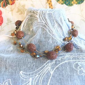 Dabby Reid Necklace Swarovski Crystal Tigers Eye Seed Gold Plated Chain Signed